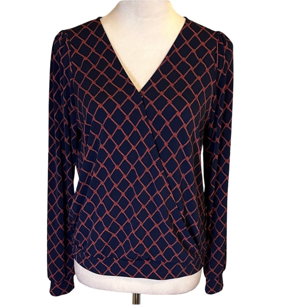 Banana Republic Navy and Red Geometric Blouse